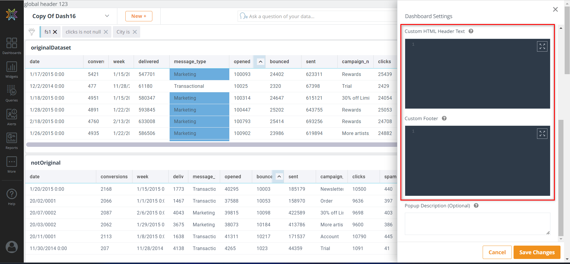 Custom Headers & Footer