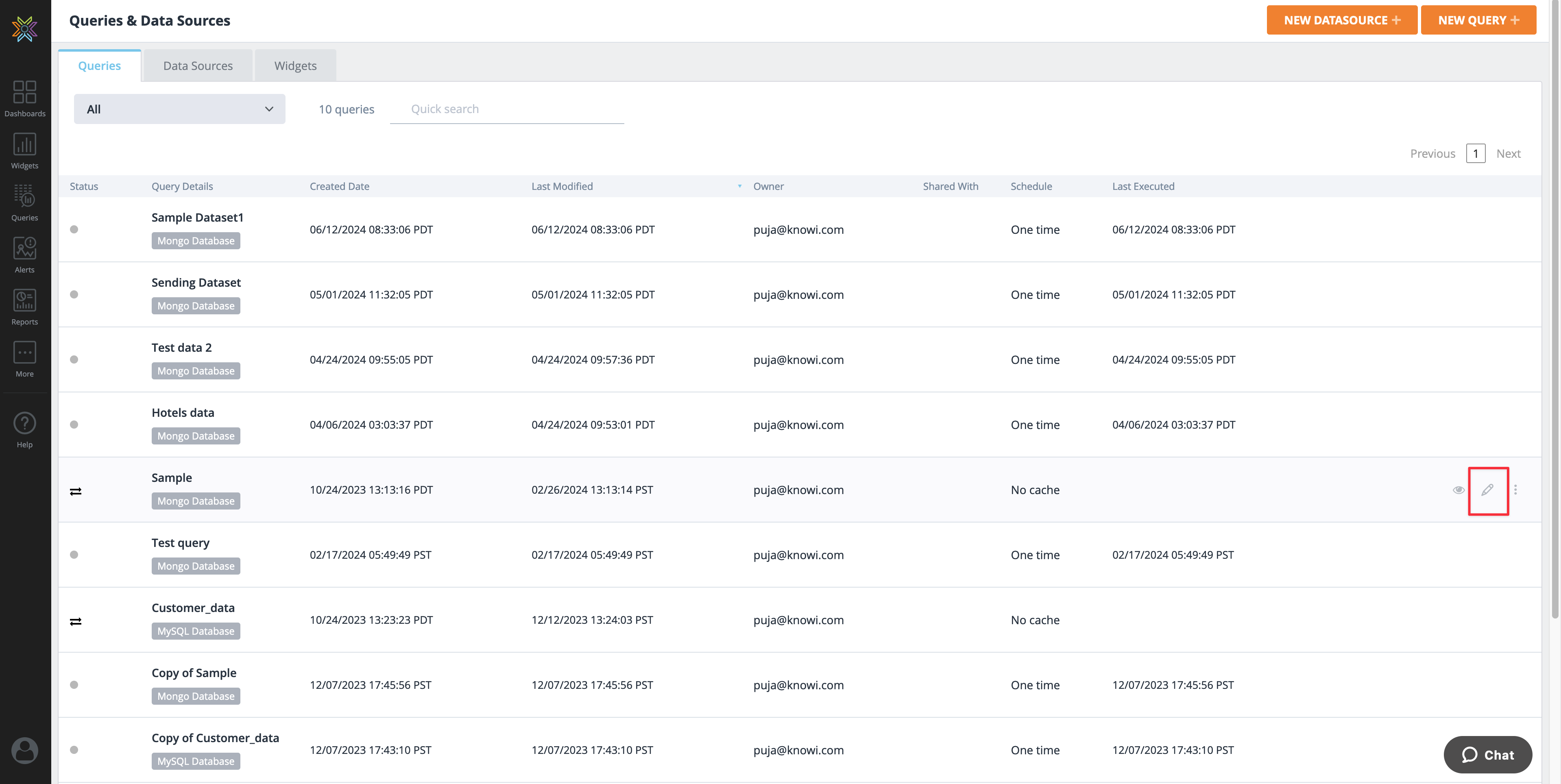 edit existing queries