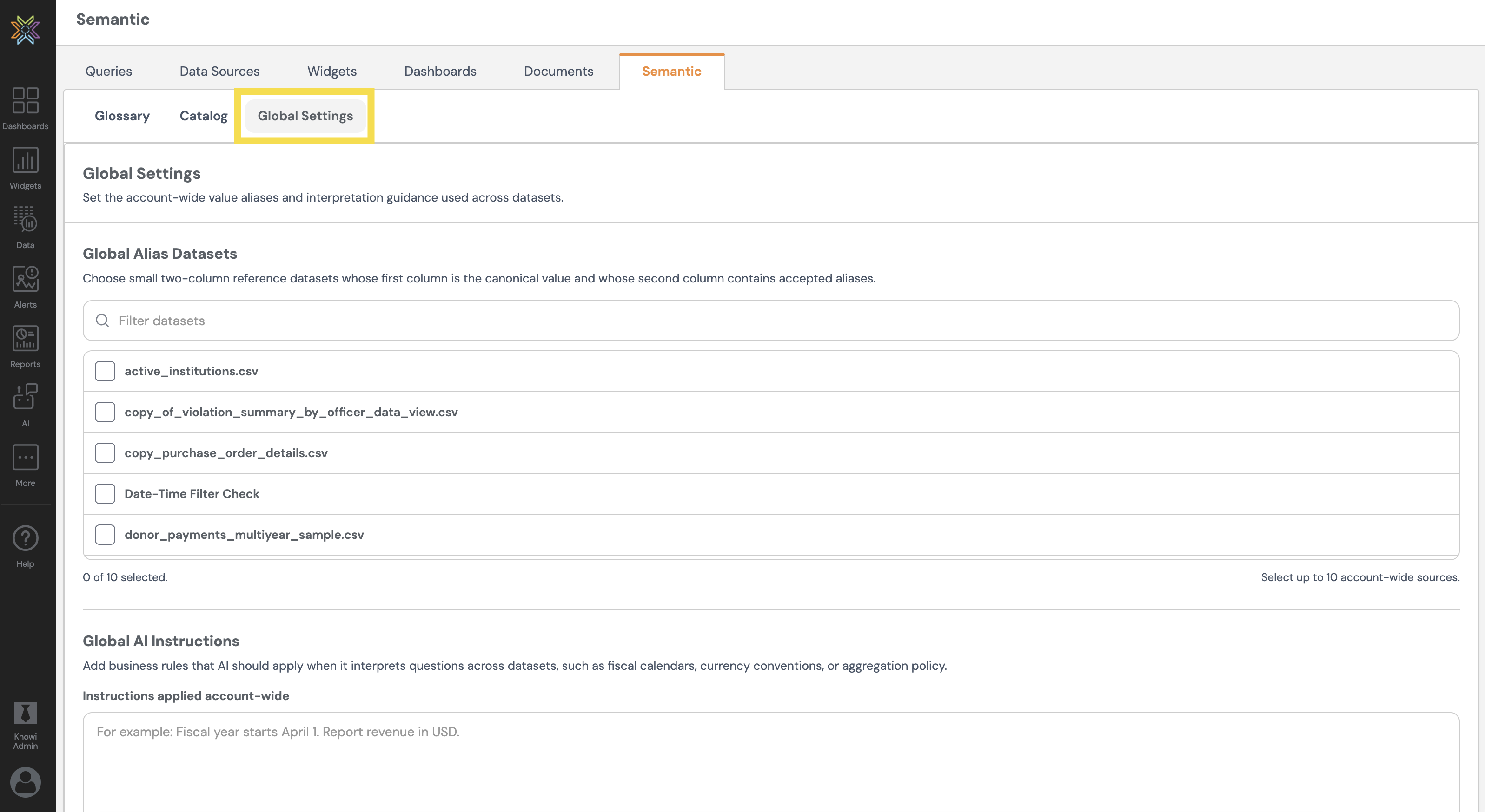 Semantic Layer Global Settings